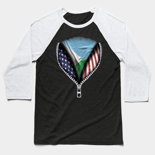 Djiboutian Flag  Djibouti Flag American Flag Zip Down - Gift for Djiboutian From Djibouti Baseball T-Shirt by Country Flags